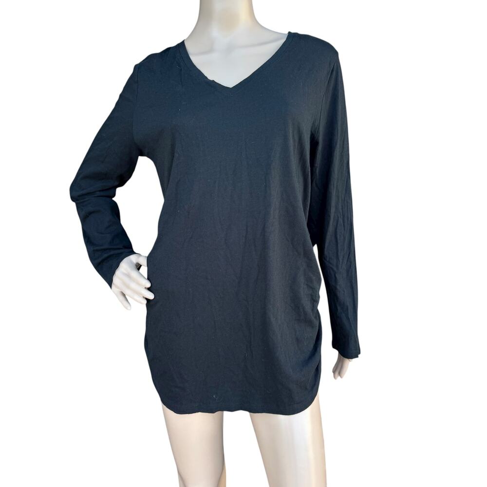 Isabel Maternity NWT Black V-Neck Ruched Long Sleeve Top M